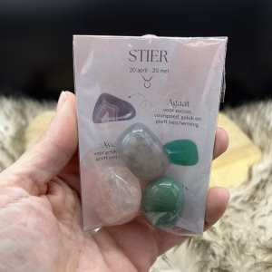 Edelstenen Setje Stier, Edelstenen setje voor het sterrenbeeld stier met de stenen Agaat, Aventurijn en Rozekwarts