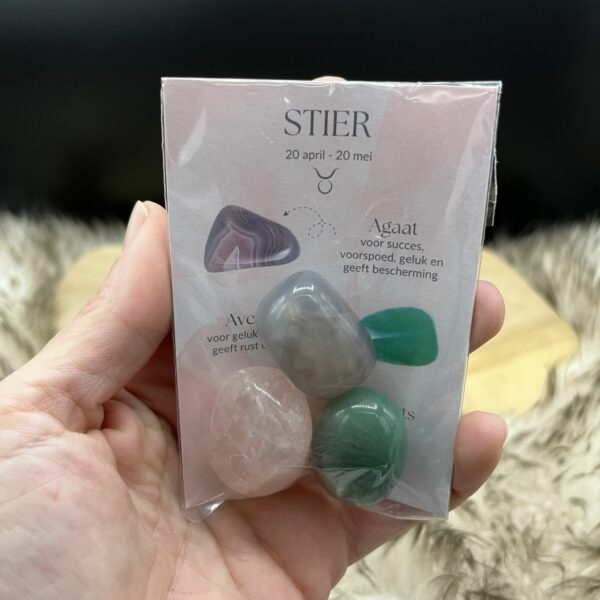 Edelstenen Setje Stier, Edelstenen setje voor het sterrenbeeld stier met de stenen Agaat, Aventurijn en Rozekwarts