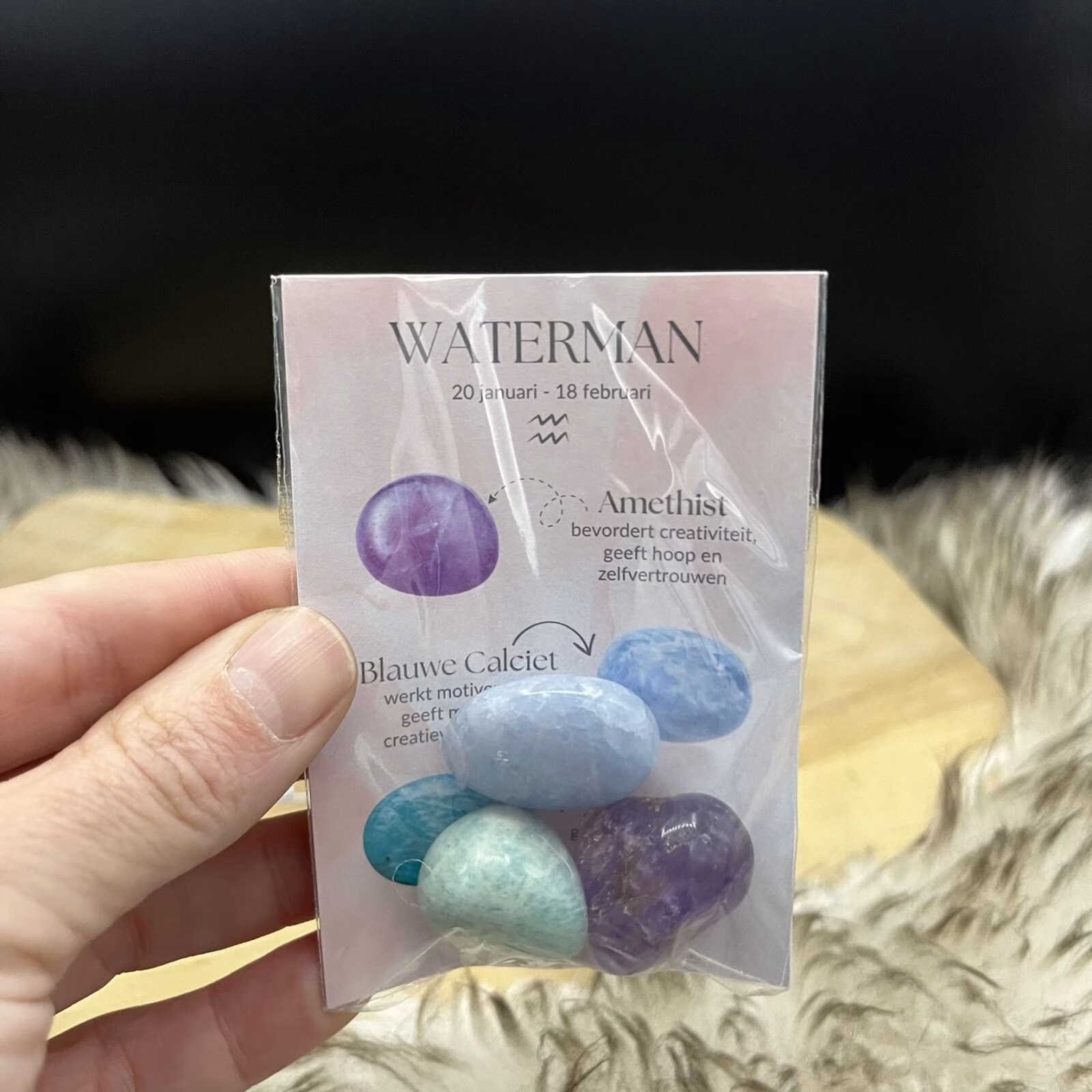 Edelstenen Setje Waterman, Edelstenen Setje Aquarius, Sterrenbeeld waterman edelstenen met uitleg kaartje