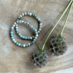 Amazoniet armband met kalmerende blauwgroene tinten en natuurlijke glans, Handgemaakte armband van amazoniet voor balans en innerlijke rust, Elegante amazoniet armband met verfijnde edelstenen en elastisch koord, Stijlvolle armband van amazoniet die helpt bij communicatie en harmonie, Amazoniet edelsteenarmband met een zachte, rustgevende uitstraling