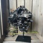 rookkwarts cluster op standaard 1,451 kilo, grote rookkwarts decoratie 20 cm hoog, rookkwarts edelsteen op zwarte voet, spirituele rookkwarts cluster, aarding edelsteen voor thuis