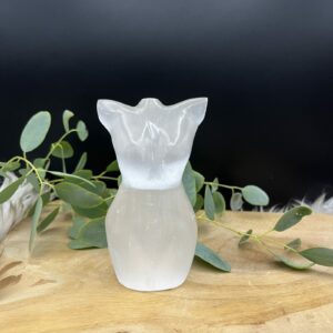 Seleniet torso van 350 gram met zachte witte glans, Kristallen seleniet torso 12 cm hoog en 6 cm breed, Zorgvuldig gekozen seleniet torso met vloeiende lijnen, Spirituele seleniet edelsteen torso voor rust en balans, Unieke seleniet torso 350g, zorgvuldig geselecteerd exemplaar