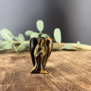 Tijgeroog engel handgeslepen 4 cm, Spirituele engel tijgeroog voor moed en bescherming, Edelsteen engel tijgeroog kopen, Bruin-gouden tijgeroog engel beeldje, Tijgeroog engel decoratie en spirituele energie
