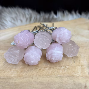 rozenkwarts roos goud steeltje, edelsteen bloem roze rozenkwarts, rozenkwarts roos zilver steeltje, handgemaakte rozenkwarts roos 15 cm, edelsteen cadeau rozenkwarts roos, natuursteen roos roze kristal