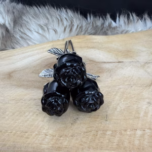 zwarte obsidiaan roos goud steeltje, edelsteen bloem obsidiaan zwart, obsidiaan roos zilver steeltje, handgemaakte obsidiaan roos 15 cm, edelsteen cadeau zwarte roos, natuursteen roos vulkanisch glas