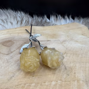 gele golden healer roos goudkleurig steeltje, edelsteen bloem goud kwarts golden healer, golden healer roos zilverkleurig steeltje, handgemaakte golden healer roos 15 cm, edelsteen cadeau positieve energie, natuursteen roos geel kristal