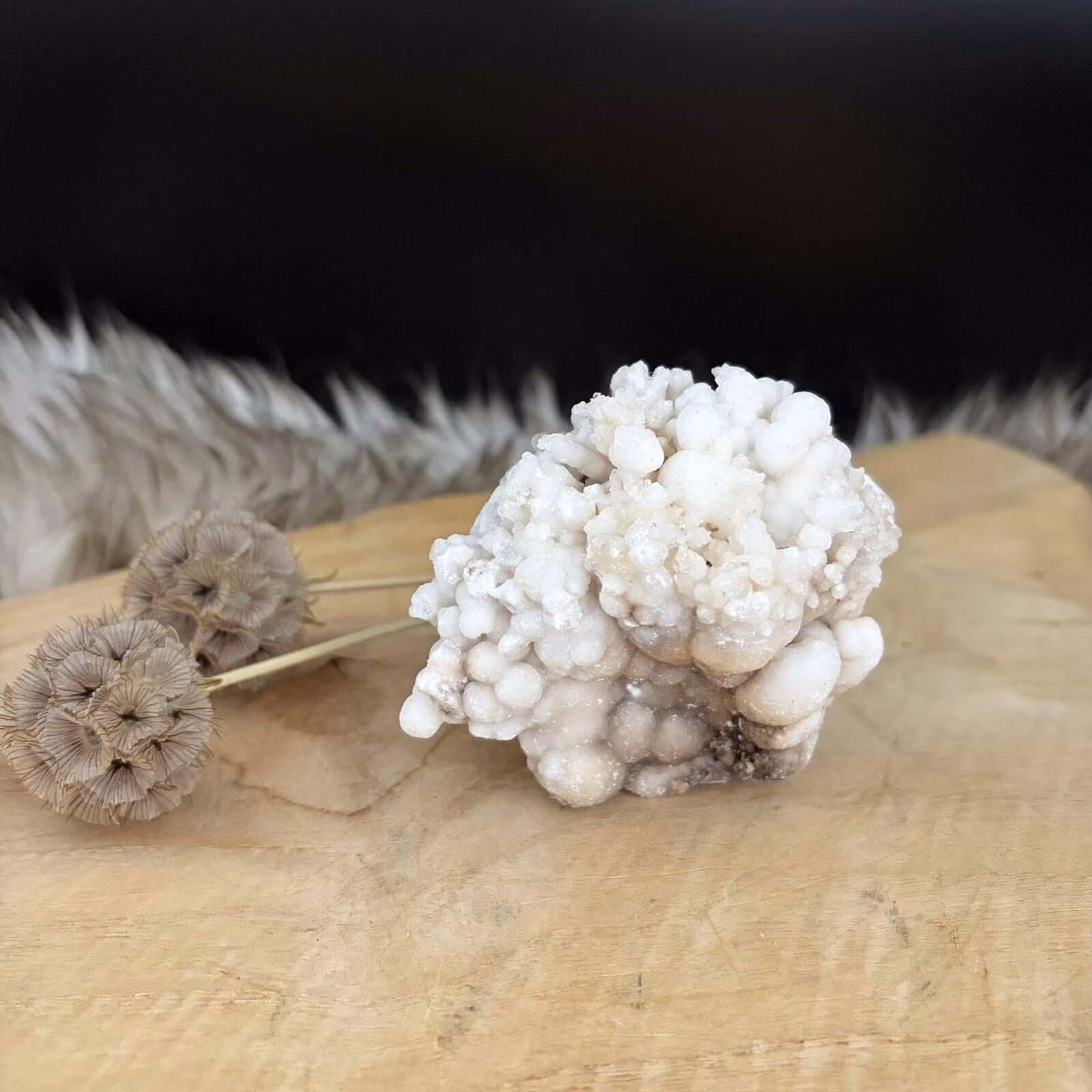 Witte Aragoniet No.1, Witte aragoniet edelsteen uit Marokko 257 gram, zelfstaande witte aragoniet kristal voor concentratie, aragoniet steen voor steenbok en geestelijke groei, witte aragoniet 8 cm breed, natuurlijk mineraal voor wortel en kruinchakra, witte aragoniet tegen nervositeit.