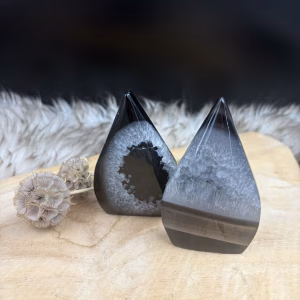 Set Zwarte agaat druppel met druzy en diepe zwarte kleur